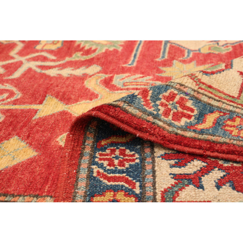 Tapis décoratif en laine rouge/beige en laine de conception unique 6 pi 1 po x 8 pi 2 po noué à la main new age finest