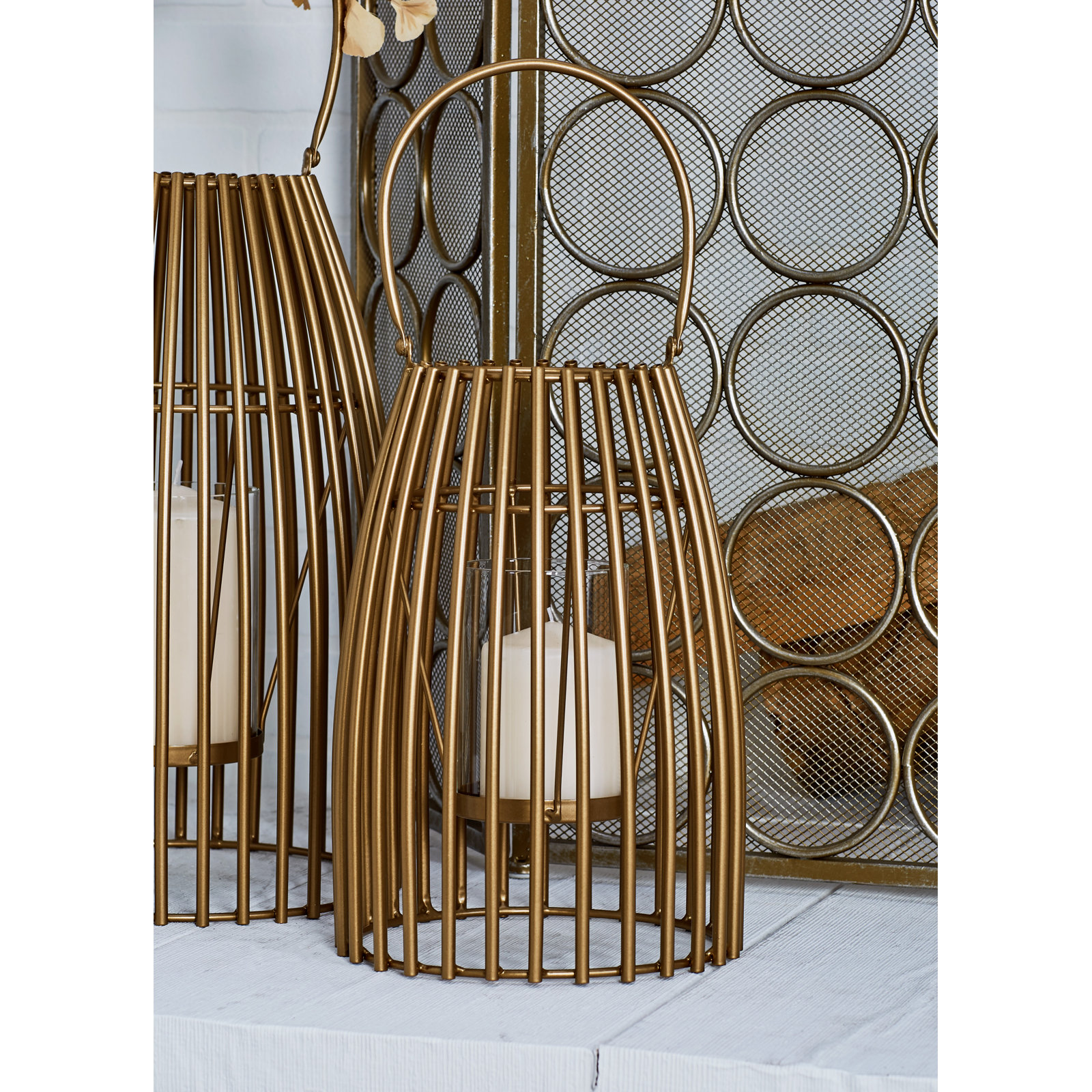 Enya Metal Lantern Candle Holder, 12" H x 8" W x 8" D, Gold