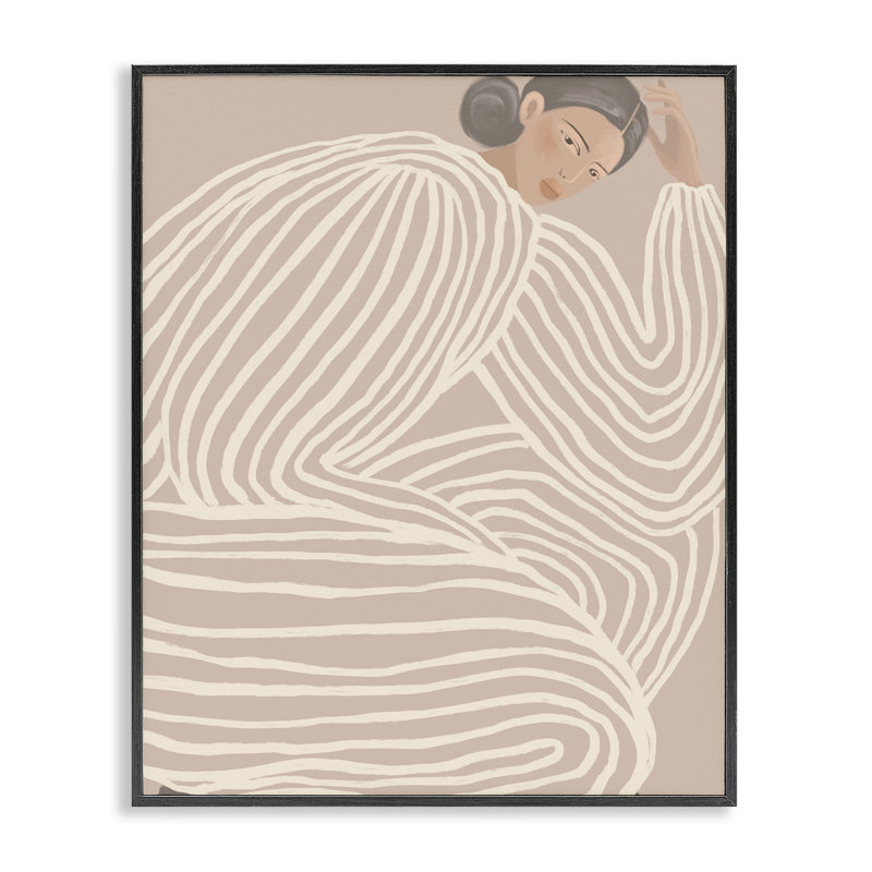 Giclée encadrée, "Minimalist Lady in Stripes", design par Anna Lischenko, H 14 po x l 11 po, Giclée encadrée noir minuit