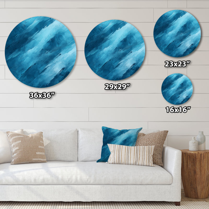 «Aqua Rhythm Layers», art mural rond en métal abstrait, L 16 po x H 16 po