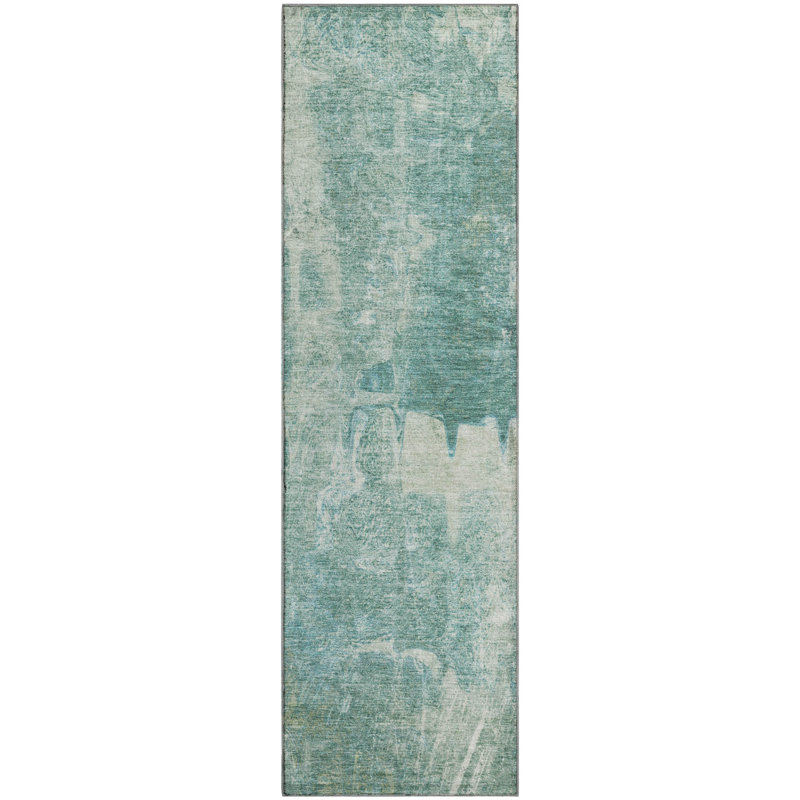 Premium Machine Washable Mayfield AMF2226 Abstract Rug, 2'3" x 7'6" Runner, Teal