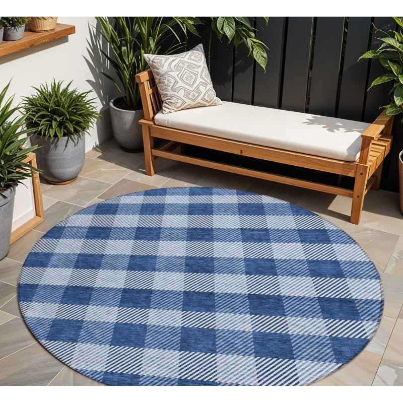 Tapis intérieur lavable rond 8 pi bleu marine et ivoire