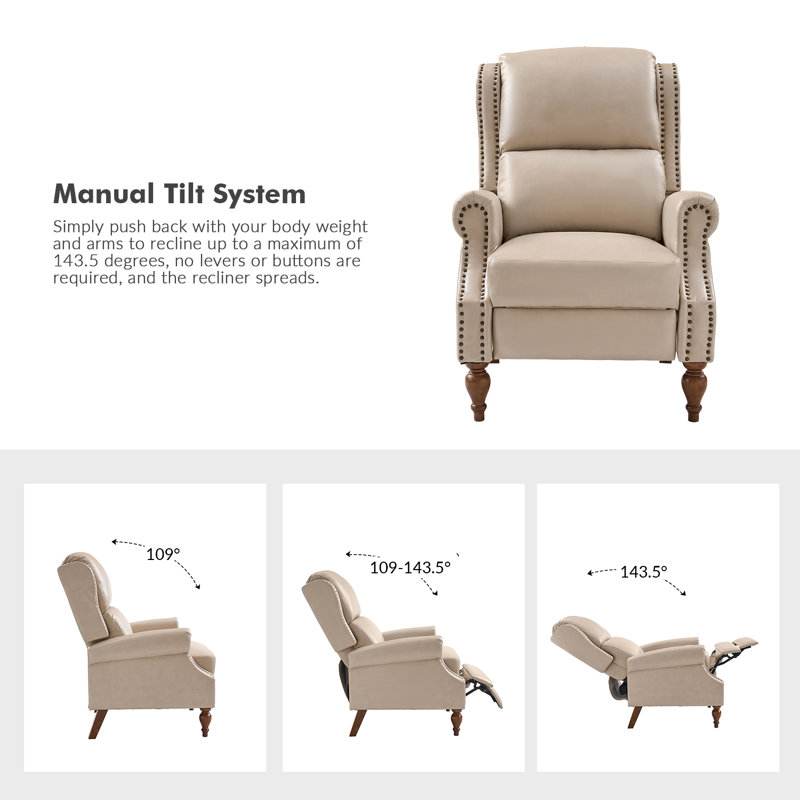 Asah Vegan Leather Manual Push Back Recliner, Beige