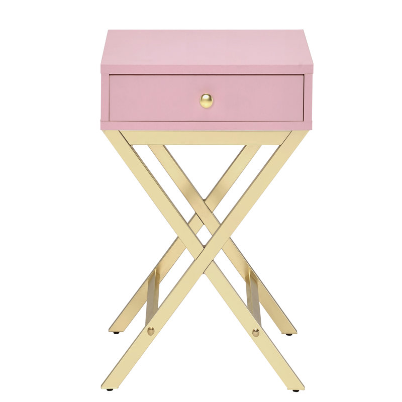 Élégante table rose et or avec rangement de tiroir pratique moderne - ajoute de l'élégance à la pièce, Rose