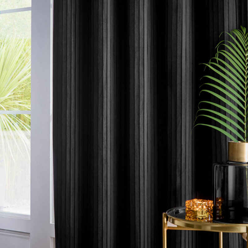 Corinthian Polyester Room Darkening Grommet / Eyelet Curtain Panel Pair, Black, 90cm Width x 137cm Drop
