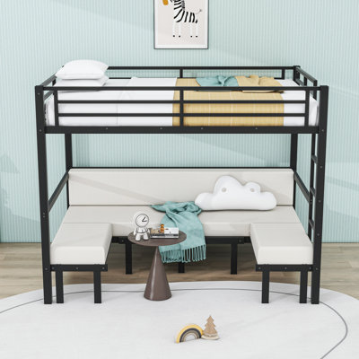 Modern Metal Bunk Bed with Guardrails, Convertible Lower Bunk