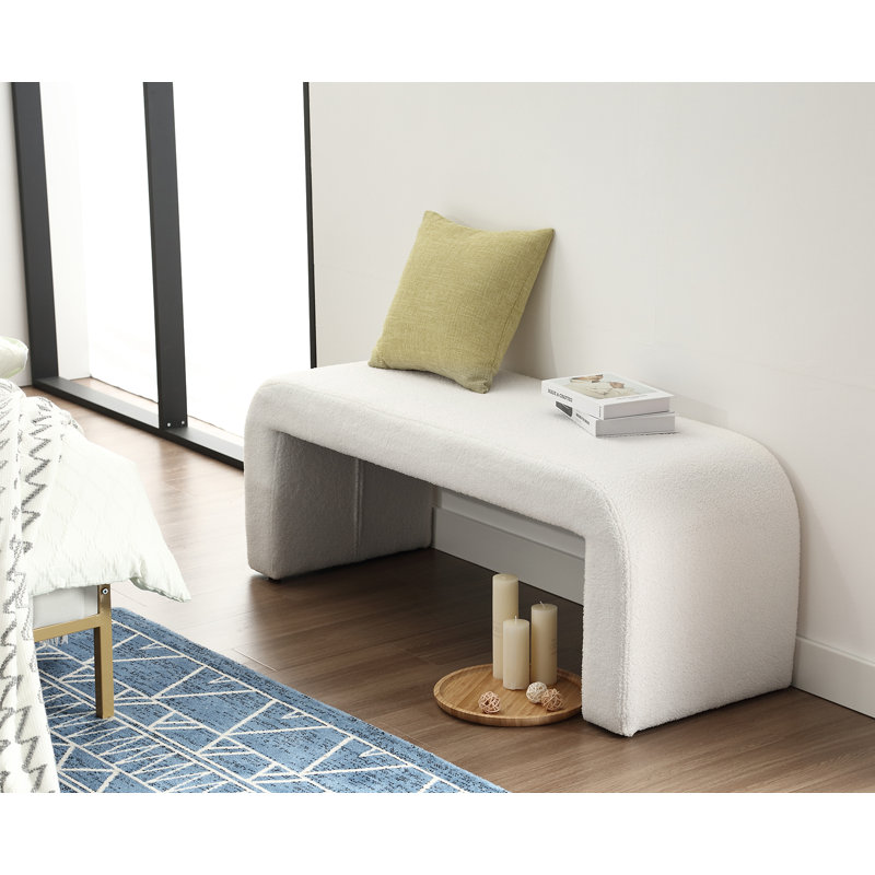Modern and Lovely Sherpa Bench, Sleek Bench for End of Bed, Porch and Dining Room, White