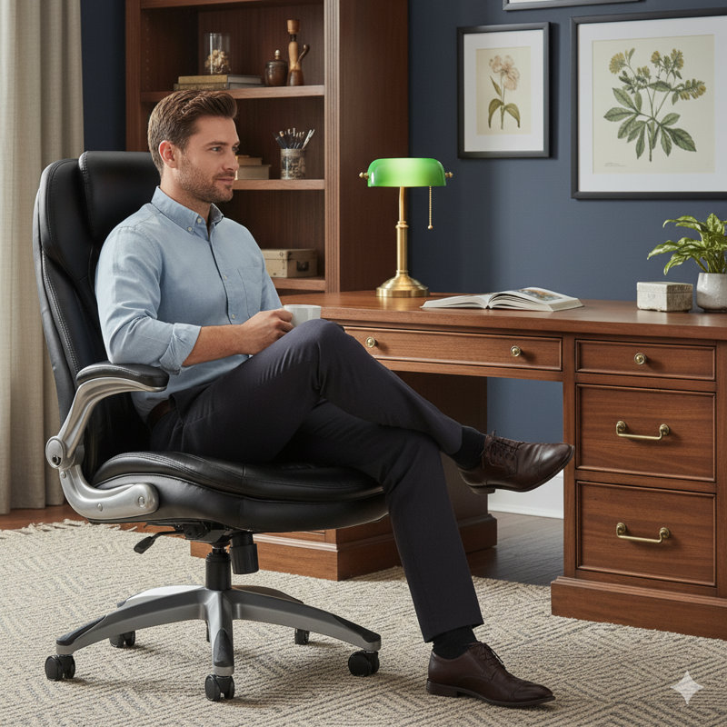 Fauteuil de bureau ergonomique en similicuir avec accoudoirs réglables, Noir, noir, noir, noir