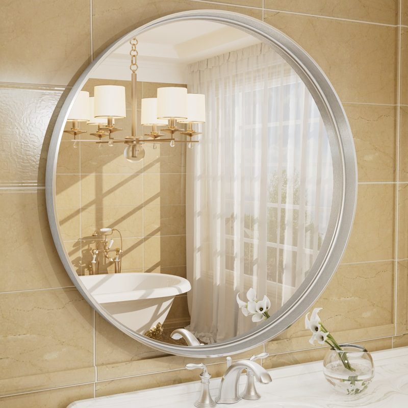 Miroir mural Aevar, 36 po x 36 po, Argent brossé