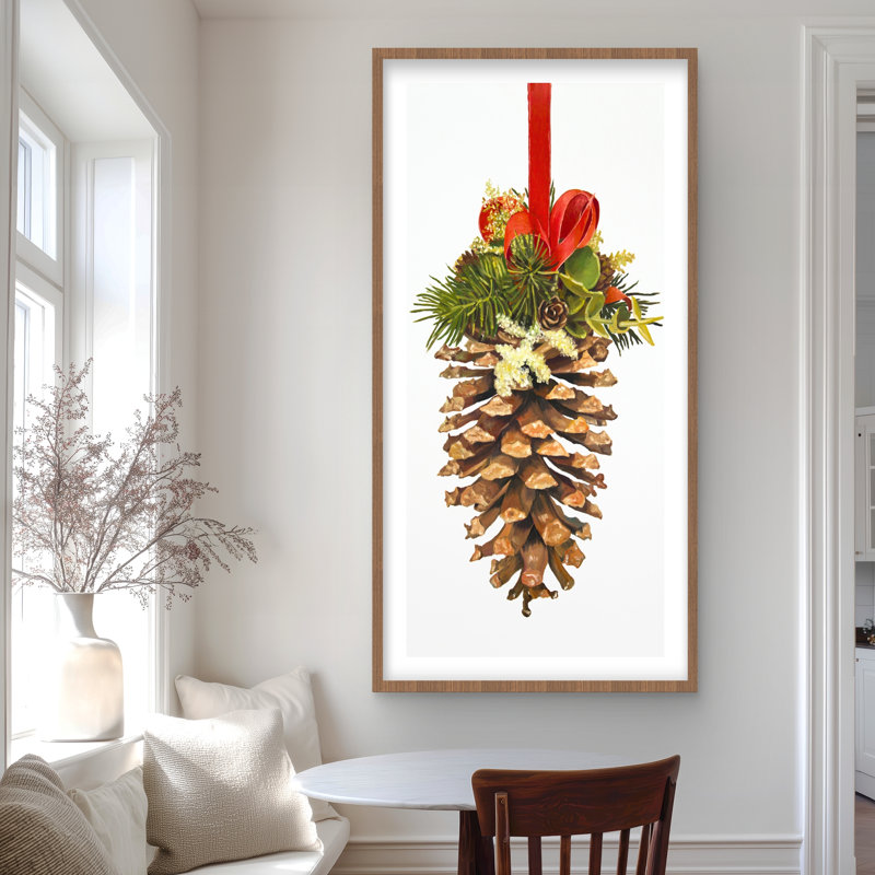 «Christmas Pine Cone - Scandinavian Holidays», reproduction encadrée, H 48 po x l 24 po, Brun