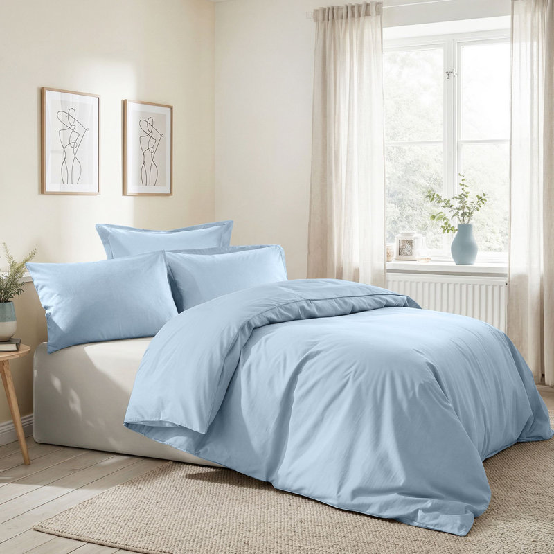 Ensemble de housse de couette Ranforce, Twin Duvet Cover + 1 Pillowcase, Bleu clair