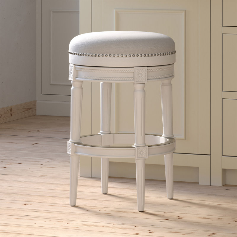Chapman 31In. Wood Backless Bar-Height Swivel Barstool, Gray, White, Bar Stool (31” Seat Height)