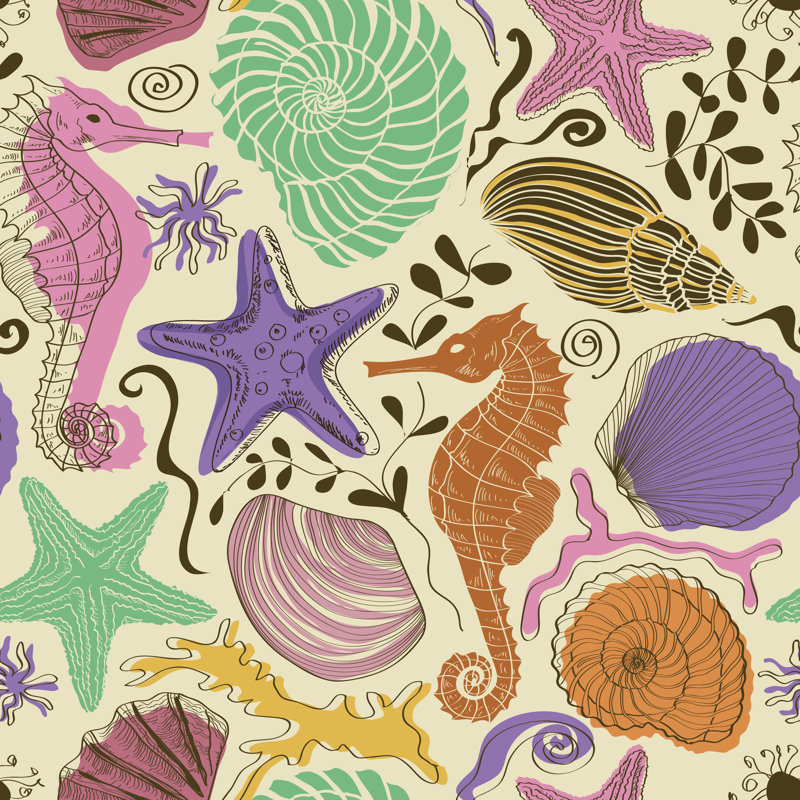 Pattern Of Sea Animals by Annykos - Wrapped Canvas Print, 51cm H x 51cm W