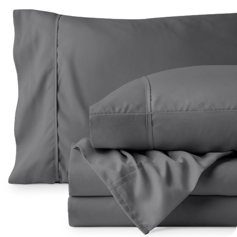 Microfiber Sheet Set with Bonus Pillowcase Set, Gray, Full XL