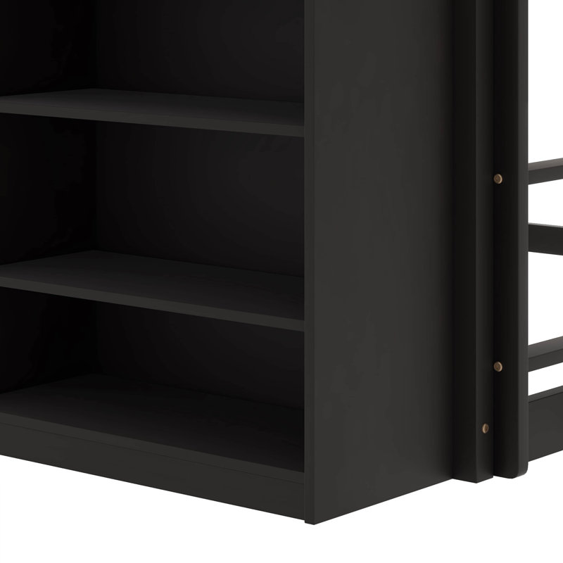 Lit superposé double au-dessus de double avec tiroirs et tablettes, Espresso