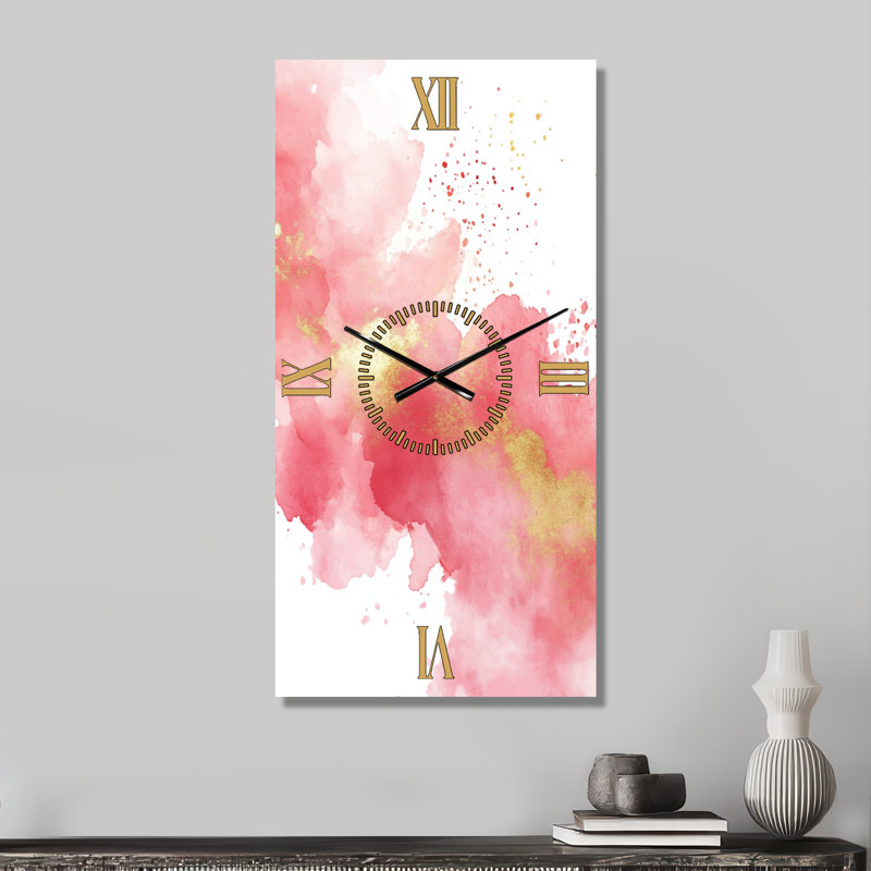 Éclat rose poudré - Grande horloge murale minimaliste en métal, H 32 po x l 16 po - Rectangle