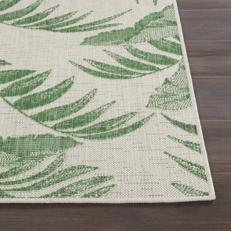 Albarran Indoor & Outdoor Boho Rug Ivory/Green, Rectangle 200 x 275cm