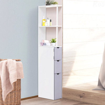 54" Tall Bathroom Storage Cabinet, Freestanding Linen Tower With 2-Tier Shelf And Drawers, Narrow Side Floor Organizer, White