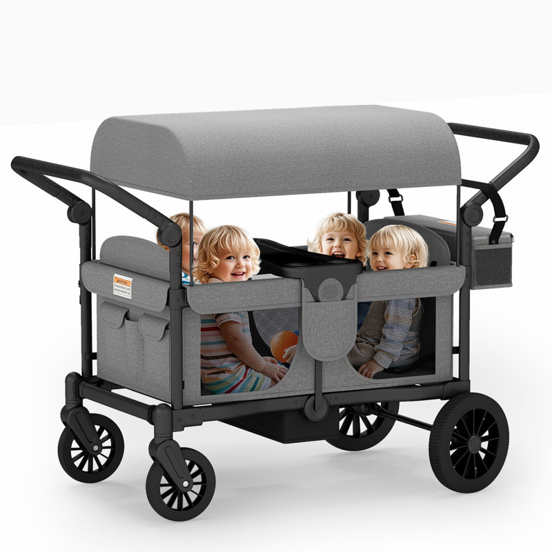 Poussette pour 4 enfants avec poussette pliable, Gris