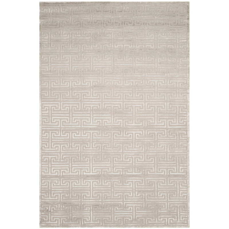 Tapis gris en viscose / laine / coton noué à la main Bradshaw, Rectangle 8 pi x 10 pi