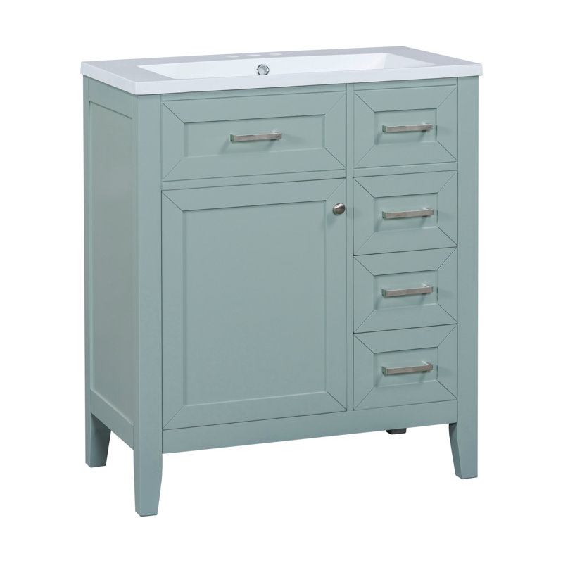Bathroom Cabinet With Sink, Green, Nickel