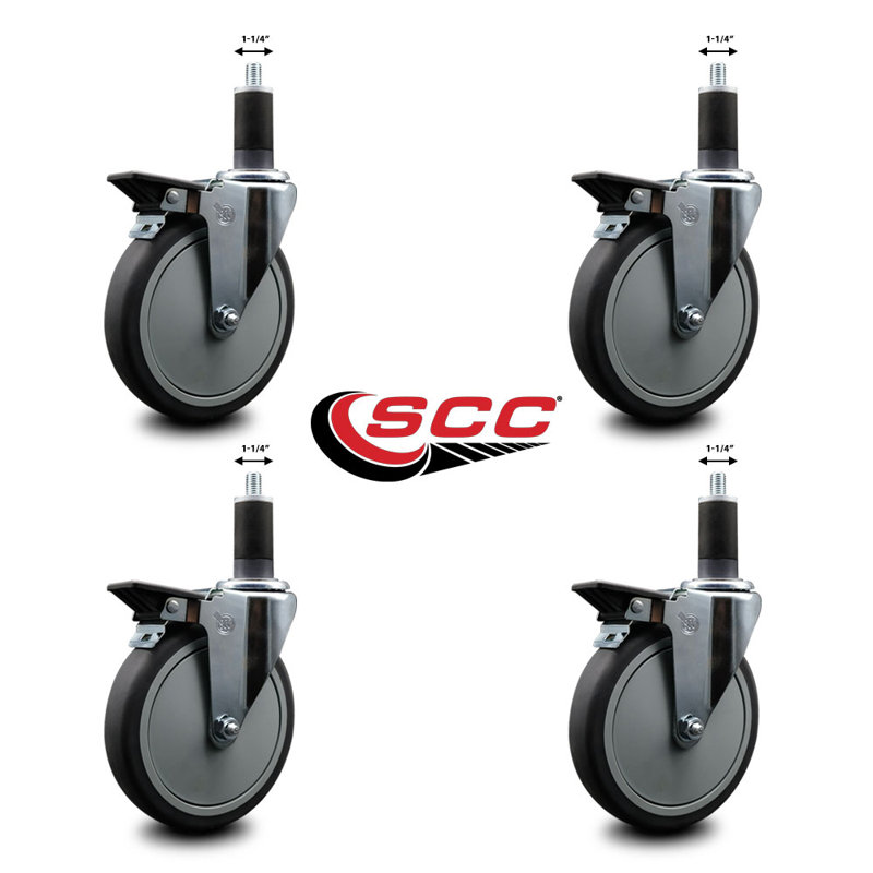 Thermoplastic Rubber Swivel 1-1/4 Inch Expanding Stem Caster Set with Brake SCC