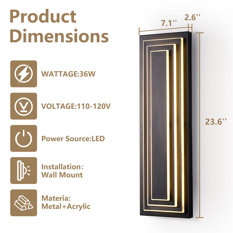 Geometric Modern Led Outdoor Wall Sconce, Ip65 Waterproof Black Wall Mount Lighting For Front Door, Garage, Patio, House（set Of 2）