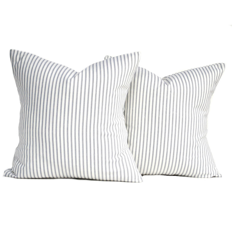 Housse de coussin 100% coton , 21,5 po x 21,5 po, À rayures, Gris anthracite / beige