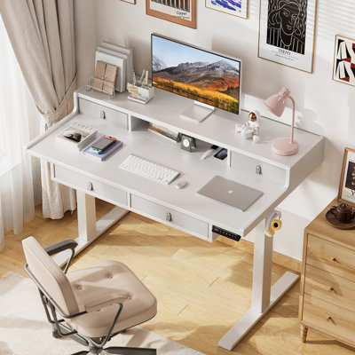 Jeneffer Computer Standing Desk with 4 Drawers for Home Office,Electric Height Adjustable Gaming Desk with Storage Shelf by Latitude Run