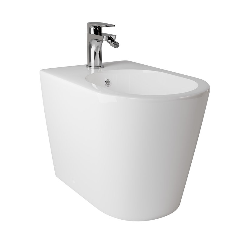 Elongated Floor-mounted Bidet With Faucet Included, Manual Hygiene Cleaning For Bathroom