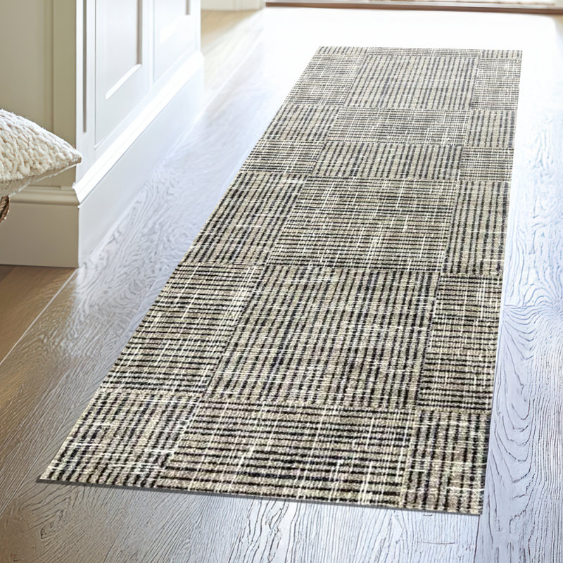 Tapis de couloir lavable en toile taupe, Tanné, L 28 po x L 75 po