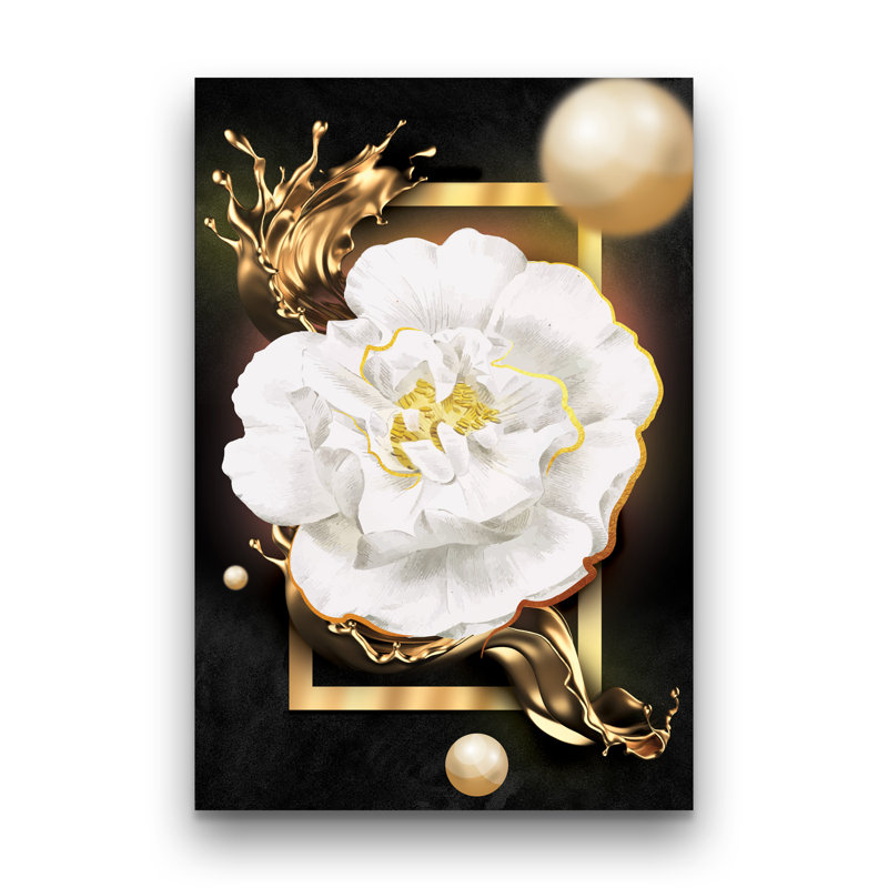 Imprimé acrylique fleur blanche, H 40 po x l 60 po x P 1 po, Cadre arrière en métal