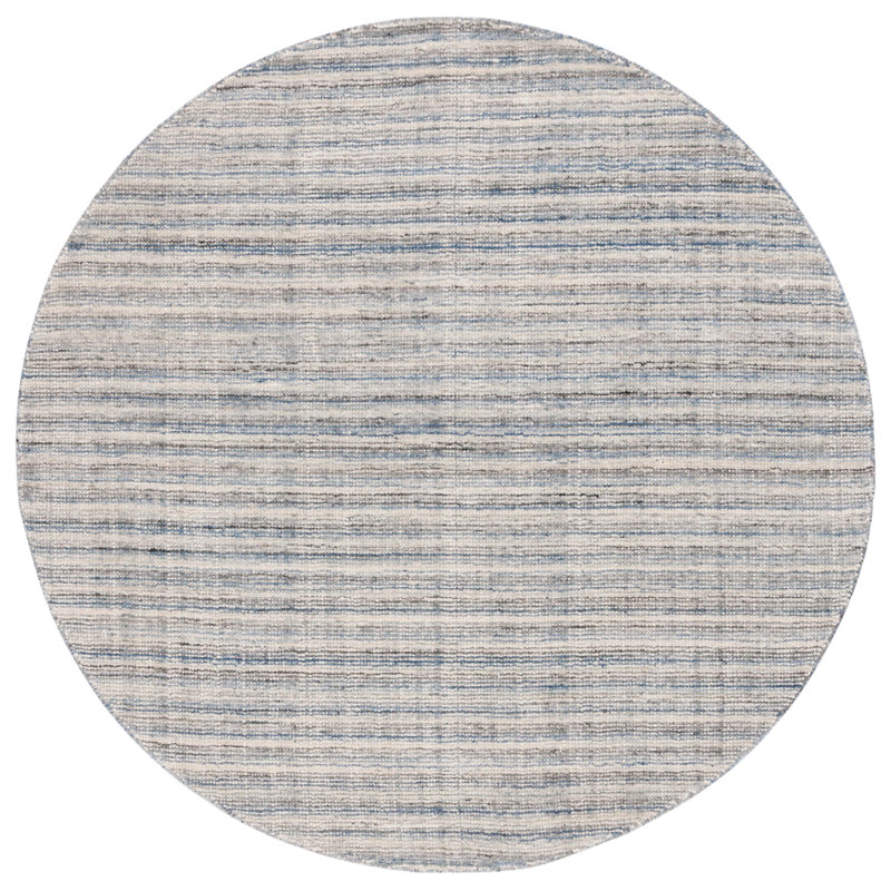 Brileigh Hand Loomed Wool/Viscose/Cotton Striped Rug in Ivory/Blue, Round 6'