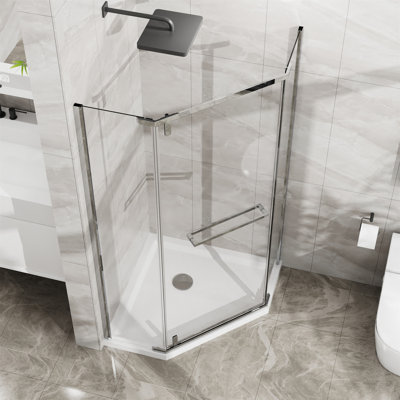Goodyo Neo-Angle Frameless Shower Door 36 In. D X 36 In. W X 72 In. H Corner Shower Enclosure With Clear SGCC Tempered Glass Pivot Shower Door