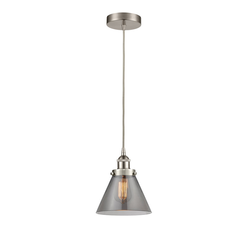 Mini-luminaire suspendu 1 lumière Cone, H 9,75 po x l 7,75 po x P 7,75 po, Gris, Nickel satiné brossé