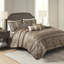 Courtepointe pour lit double / grand lit - brun et or, motifs de feuilles, détails du coussin de broderie, coutures réversibles de qualité brun / or, coussins décoratifs-126060006