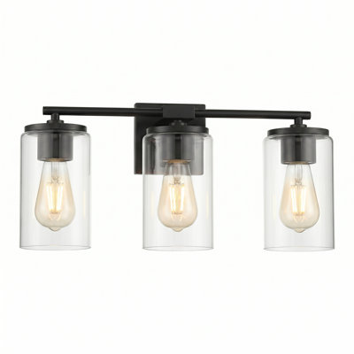 Gabi 3-Light Bathroom Vanity Light with Clear Glass Shades, Modern Linear Wall Sconce, Damp Rated, Available in Black