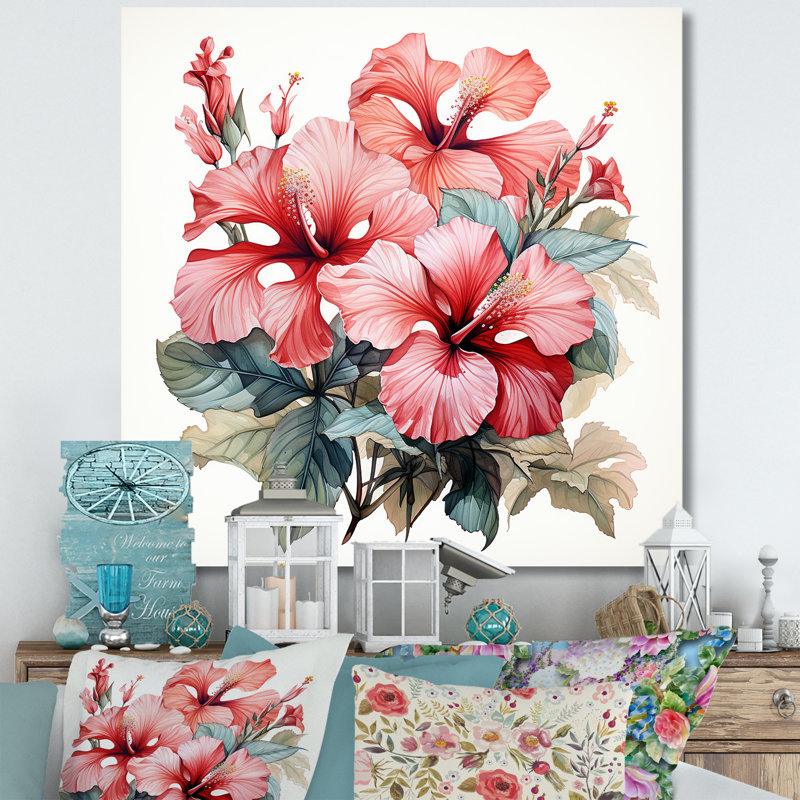 Hibiscus rose tropical, élégance II - art mural hibiscus, Toile tendue, H 36 po x l 36 po x P 1,5 po