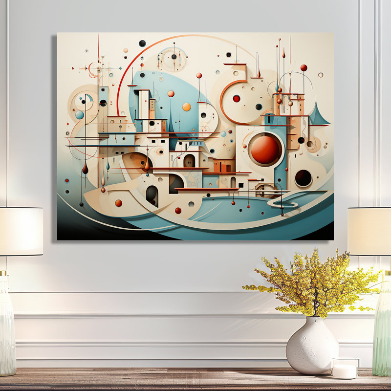 Coastal City Red Moon Rising - art mural paysage urbain, Métal métal, H 12 po x l 20 po