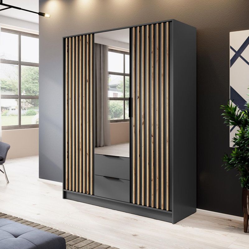 Bertina 3 Door Wardrobe, Dark Grey