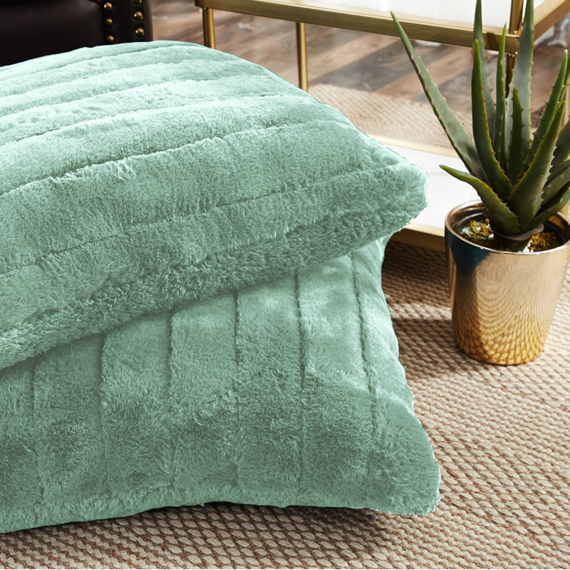 Sea Foam Faux Fur and Sherpa Euro Pillow Covers, Set of 2