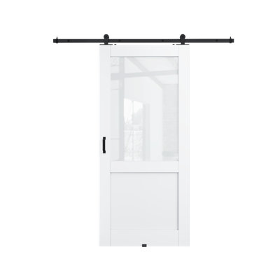 Surface de 36 po x 80 po à demi-dalle blanche pré-finie avec toute la quincaillerie de porte de grange