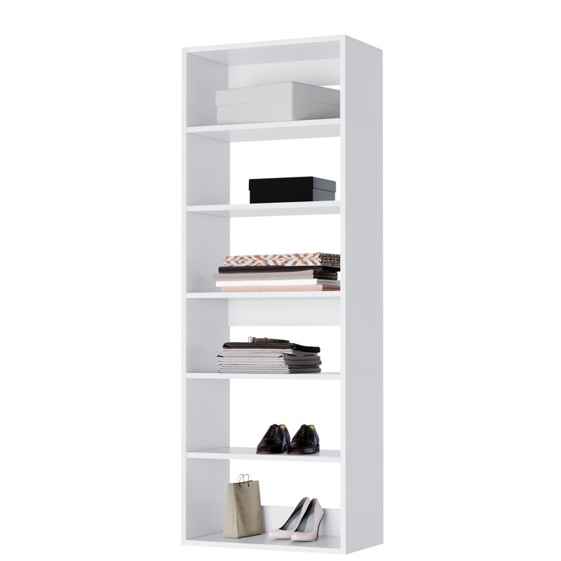 White Modular Closet Shelf Tower with Adjustable Shelves