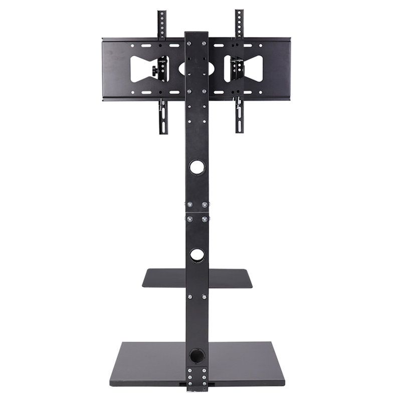 Aivree Black Adjustability Multi Screen Floor Stand Mount for Greater Than 50" with Shelving, Holds up to 30 kg.