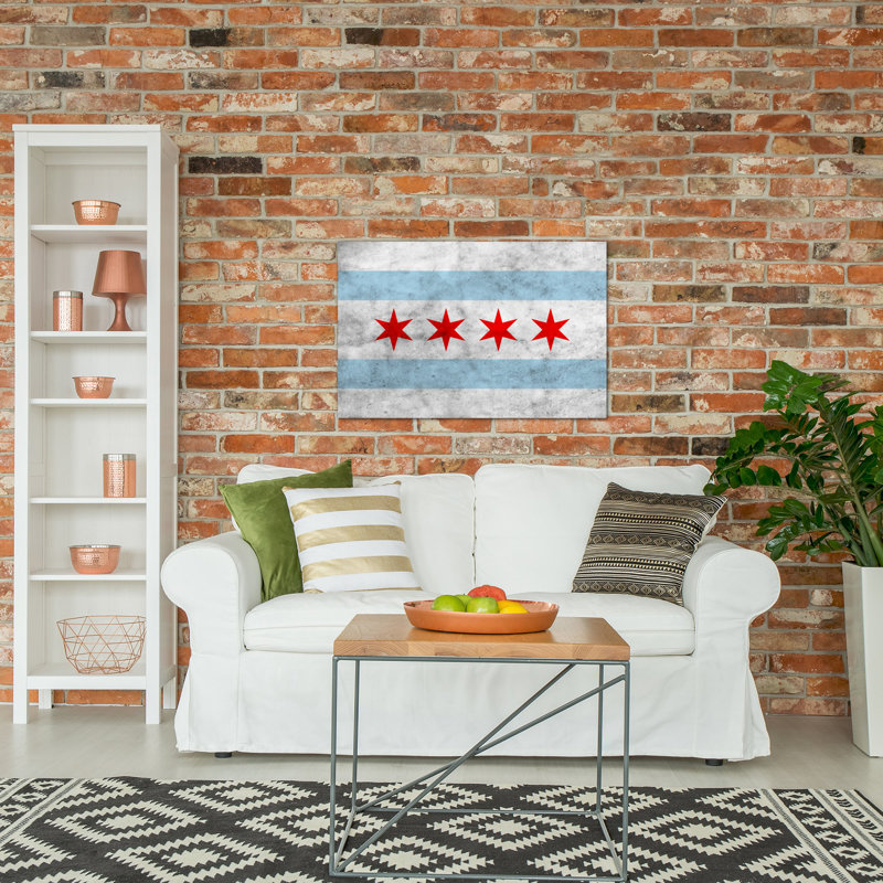 «Chicago Flag, Grunge», reproduction d'impression sur toile, H 8 po x l 12 po x P 0,75 po, Toile tendue, Pas de tapis