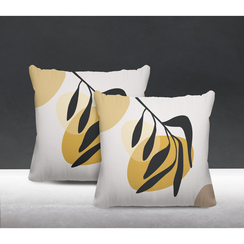 Jeté carré en polyester / mélange de polyester intérieur / extérieur, L 17 po x H 17 po, Jaune / beige