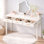 Bureau moderne crème blanc, 3 tiroirs, ultrabrillant, pour chambre à coucher, bureau spacieux, l 47,19 po x P 15,33 po H 28,77 po