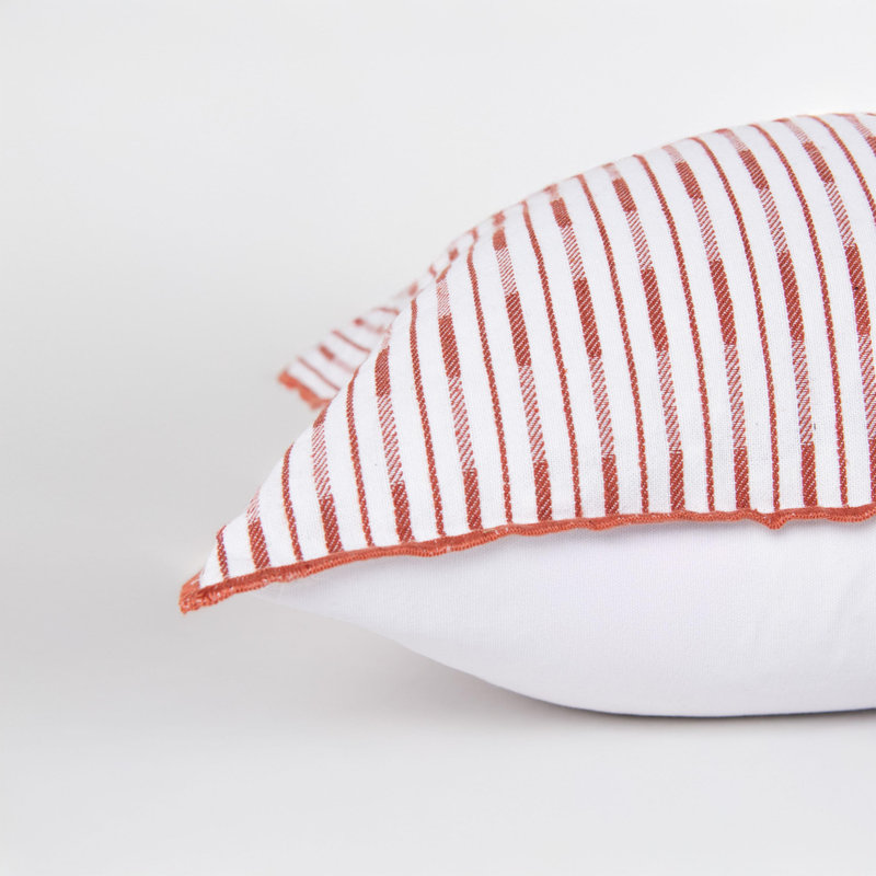 Cotton/Poly Blend Throw Pilow, Polyester, White/Terracotta