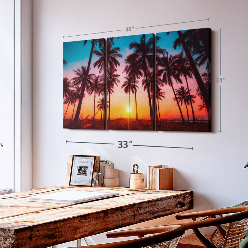 «Silhouette Tropical Sunset» sur toile, H 24 po x l 38 po