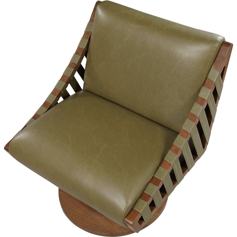 Quinton Vegan Leather Swivel Accent Chair, Olive Vegan Leather, Walnut